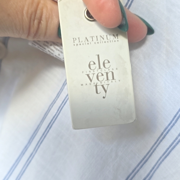 Eleventy Stripe Mandarin Collar Cotton button up shirt NWT M - Picture 13 of 14